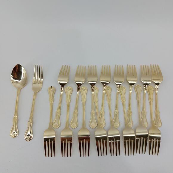 Alco Gold Tone Flatware Hollywood Regency 18 Pcs. Forks - Picture 2 of 16